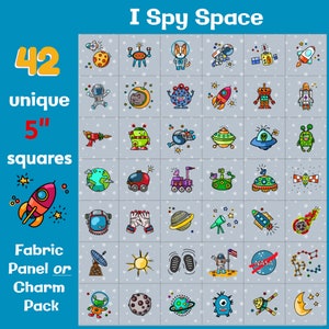 SPAZIO - 42 mq - 5" - Pacchetto Charm o pannello a blocchi - Tessuto - 5 in quadrati - I spy, bambino, bambini, trapunta, coperta