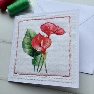 Lys calla - Rouge callafornia - Carte brodée - Cadeau - Cadeau - Lot de 1, tissu