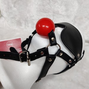Ball Gag With Blindfold Faux Leather With Red Ball Mature - Etsy