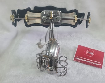 Stainless Steel Male Adjustable Chastity Belt Built-in Cage Stopper Device