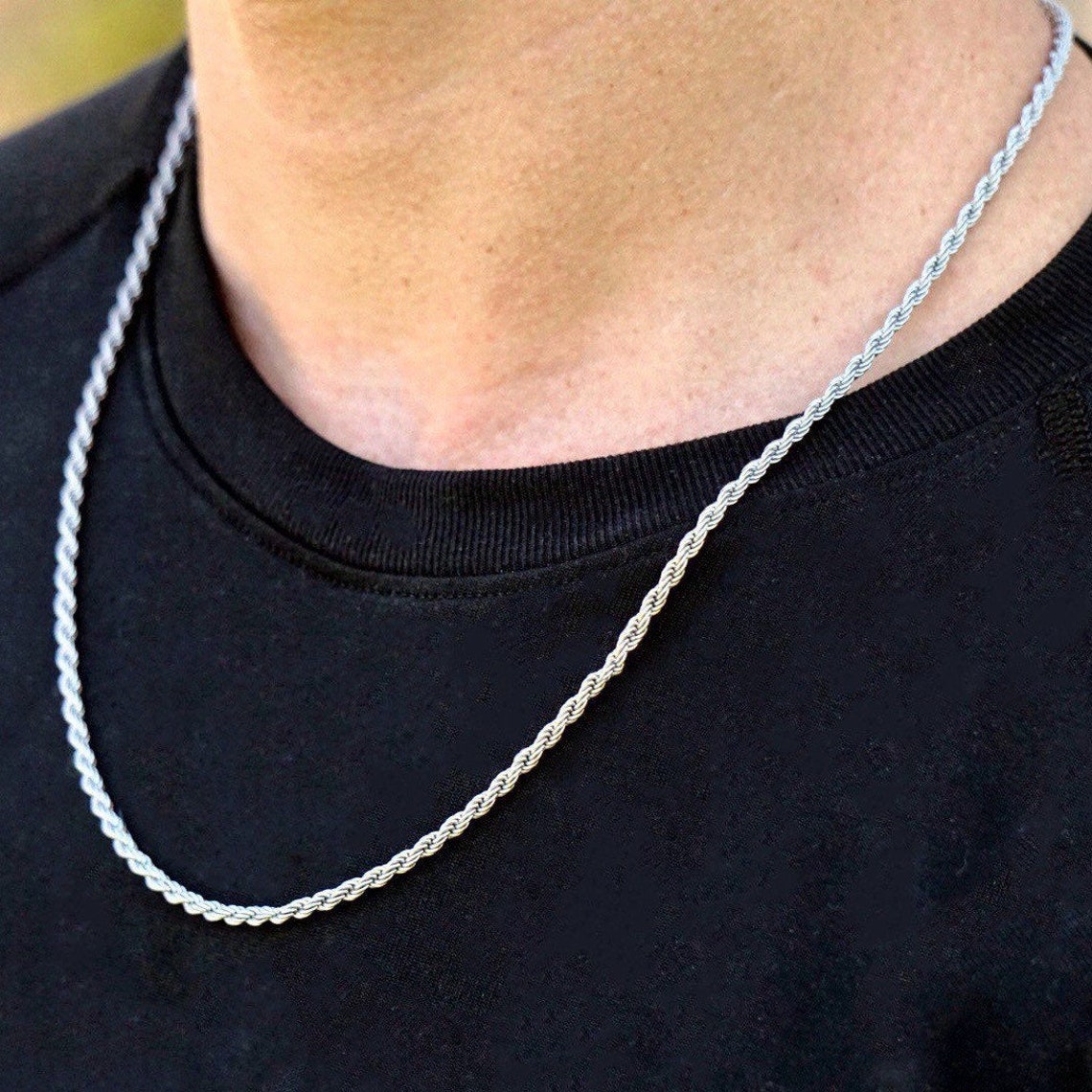 White Gold Rope Chain Necklace Mens 18k Gold Chain 14K White Etsy
