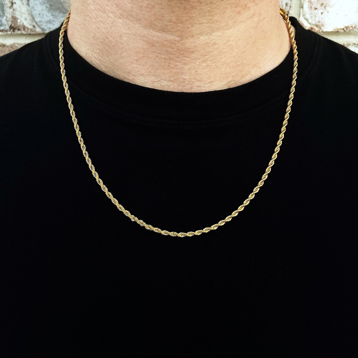 18k Gold Rope Chain Necklace Gold Chain Mens Necklace Rope Etsy
