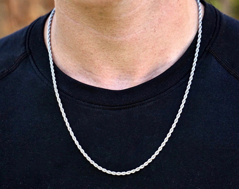 White Gold Rope Chain Necklace Mens 18k Gold Chain 14K White Etsy