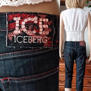 Iceberg Ice vintage Y2K met kralen geborduurde capri-jeans met strassteentjes voor dames,laagbouw denim capribroek,laagbouw denim cropped jeans,XS-26