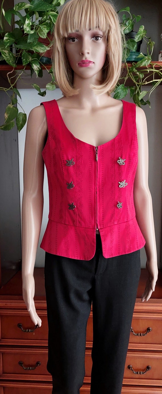 Vintage red Austrian bodice corset vest with zip … - image 4