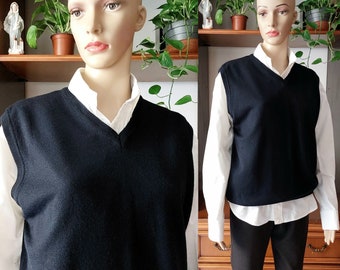 Chaleco de suéter de mezcla de lana merino vintage italiano de los años 90 para hombre/Chaleco clásico con cuello en V/Chaleco de lana de trabajo de Office Business/Chaleco de punto de lana con cuello en V/