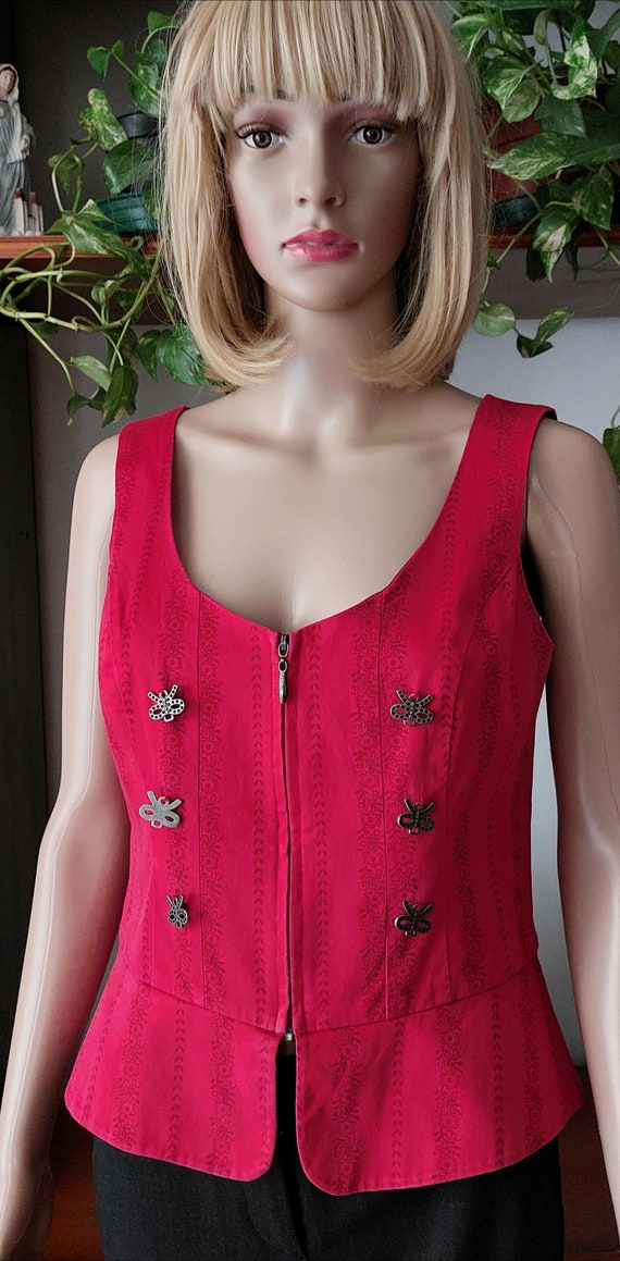 Vintage red Austrian bodice corset vest with zip … - image 5