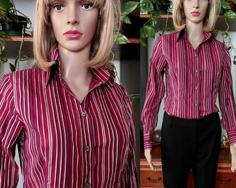 ETRO MILANO vintage striped cotton blouse made in Italy/Designer collar button down blouse shirt Small/