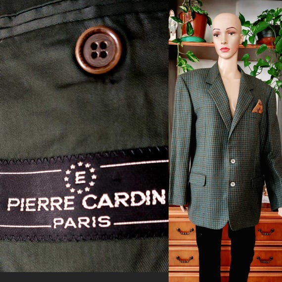 Pierre Cardin, Pierre Cardin vintage wool tweed blazer coat for men's/Tailored Wool Check Herringbone jacketXL