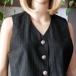 vintage Italian cropped vest with buttons for women-black gray crop top- formal wool blend waistcoat office secretary classic waistcoat-L