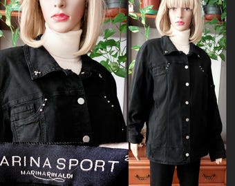 Marina Rinaldi vintage denim black Jacket for women/Japan Style Cotton Coat, Plus Size