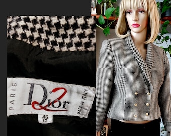 Dior Paris vintage wollen blazer voor dames/korte pied-de-poule blazer gemaakt in Italië/