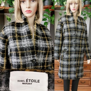Isabel Marant vintage mohair wool plaid coat women&#39;s tweed coat/Women&#39;s tartan long coat/Oversized checked wool blend overcoat/Designer /XL