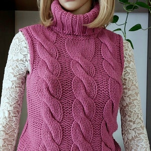 United Colors Of BENETTON vintage hand knit sweater vest made in Italy/Chunky knit turtleneck vest/Vintage winter sleeveless turtleneck/S