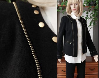 ヴィンテージウール混カーディガン（ジップアップ、レディース、イタリア製）/春秋/Mサイズ