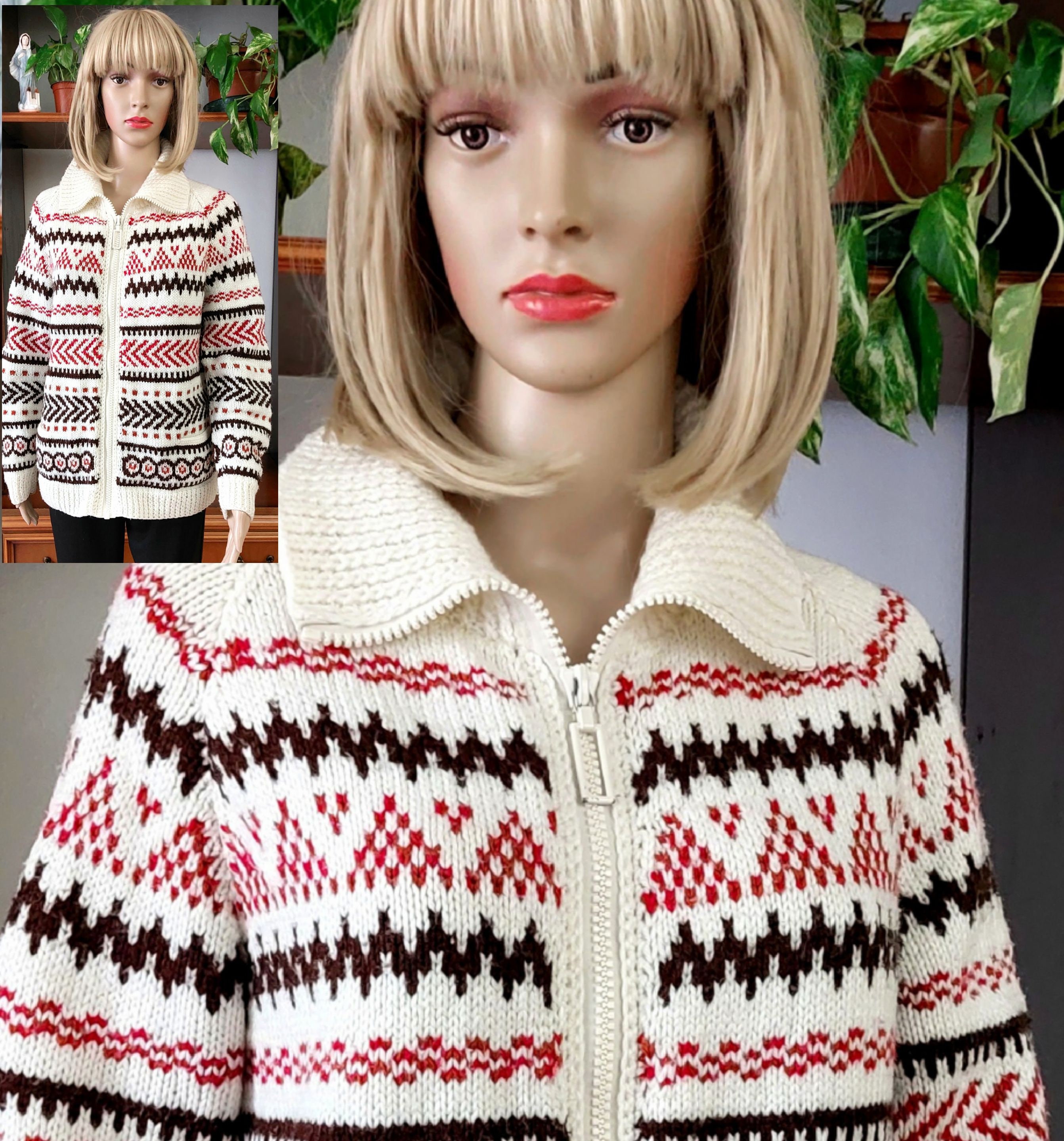 トップス UNUSED Wool knit cardigan Vintage Hand Knitted Wool Sweater Cardigan With Zip up for Women