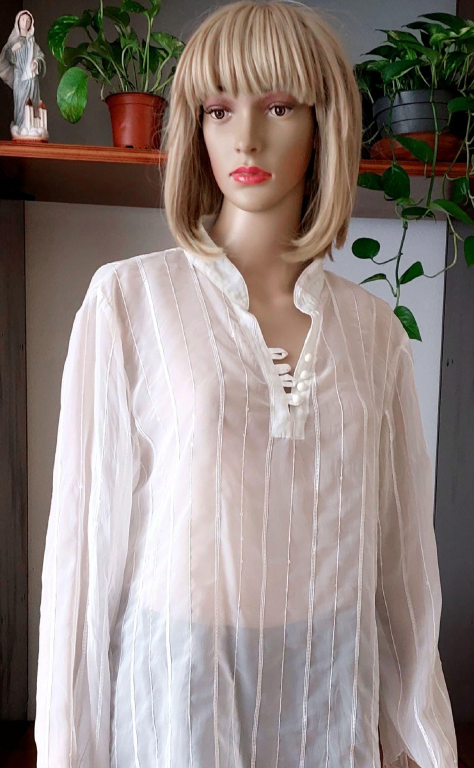 Vintage White Sheer Top With Bell Sleeve/ White Sheer Cover