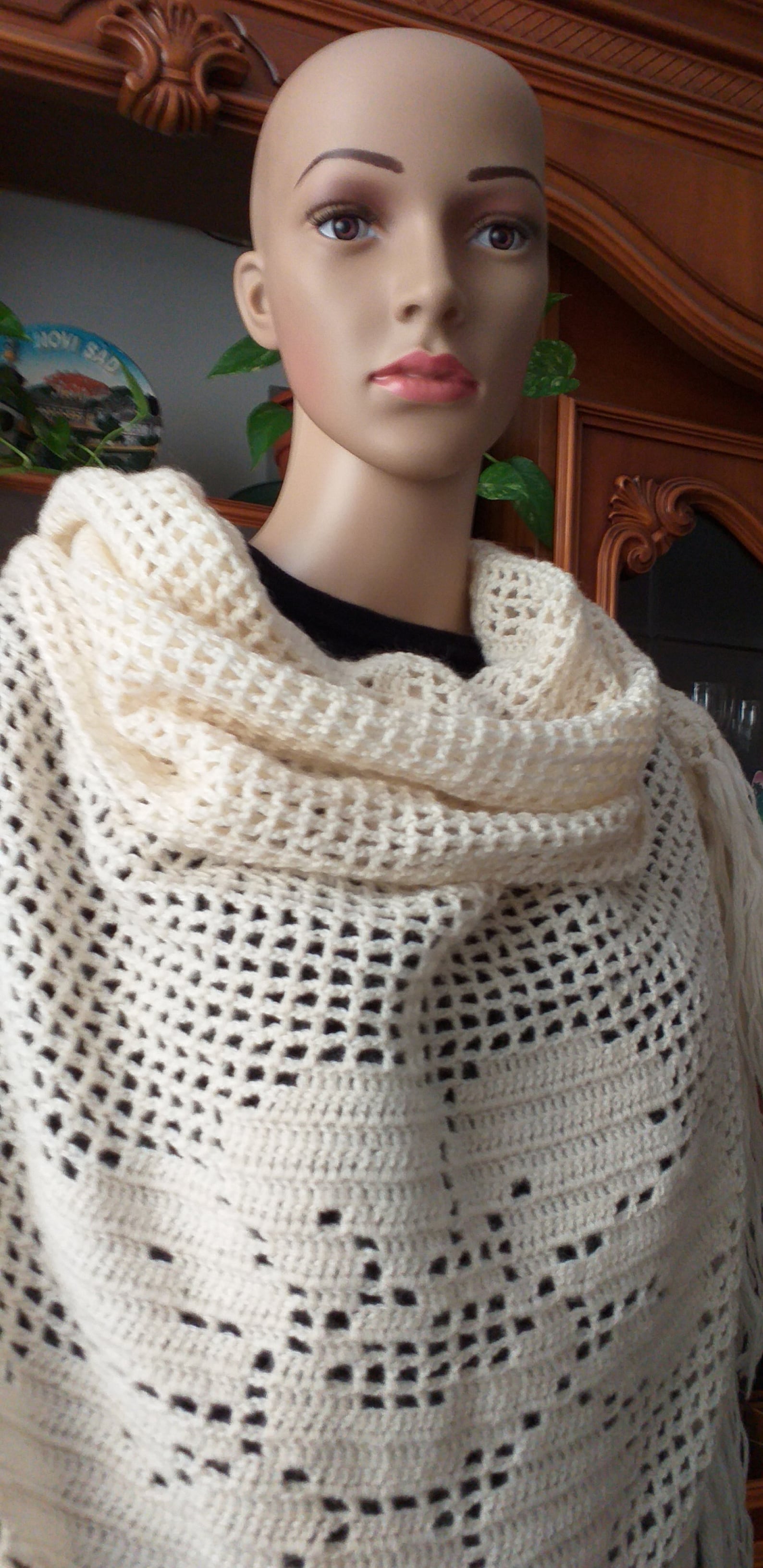 Vintage crochet neck shawl/ large wool shawl for women/ Wrap Etsy