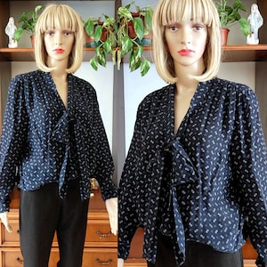 90s BANANA REPUBLIC vintage silk blouse for women/Oversized Silk tie neck blouse/Elegant silk button down blouse/Secretary silk top/XL