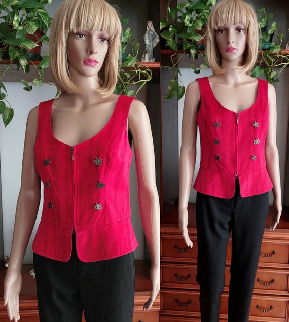 Vintage red Austrian bodice corset vest with zip … - image 1