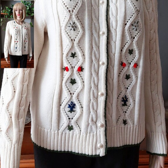 Vintage Austrian  cardigan with hand embroidery/T… - image 3