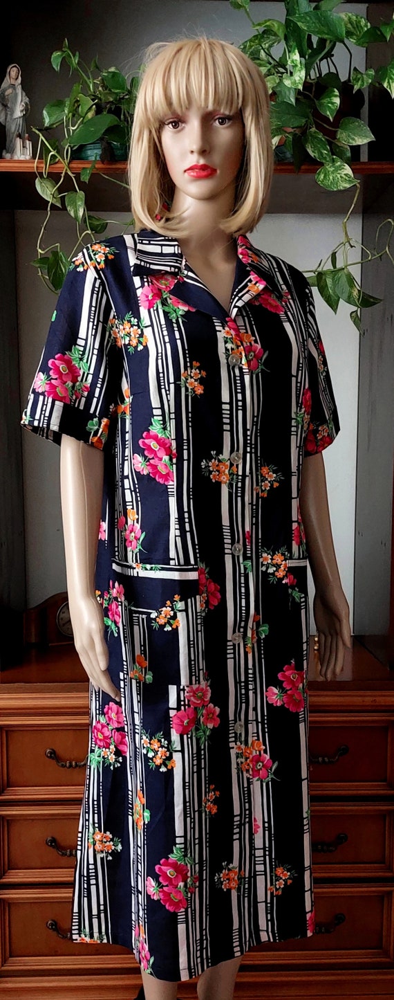 Vintage floral shirt dress/Comfortable cotton hou… - image 5