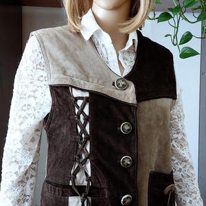 Vintage Austrain Dirndl vest for women in leather/Tyrolean Bavarian Folk suede trachten vest with button/Oktoberfest vest/L