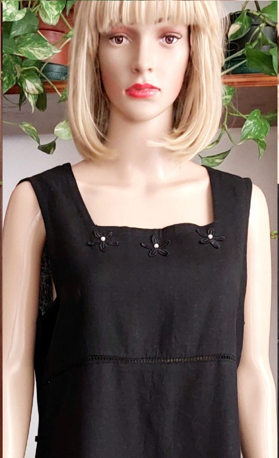 90s black linen blend dress/Vintage oversized bla… - image 4