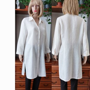 Vintage White Linen Shirt Dress - Theresa Konig Designer - Size L