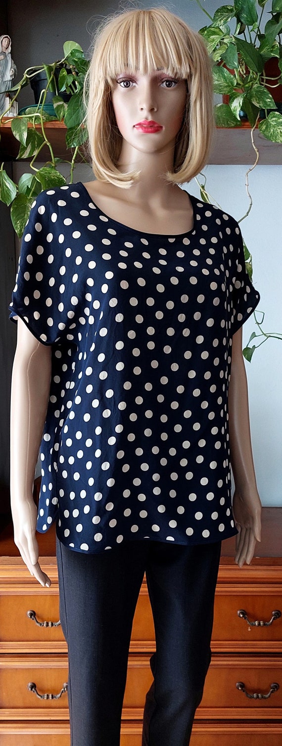 Italian vintage pure silk blouse  with polka dot … - image 3
