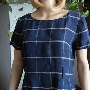 MARIELLA BURANI vintage linen dress for women made in Italy/Short-sleeved  linen and cotton summer dress/Minimalist Market dress/ L