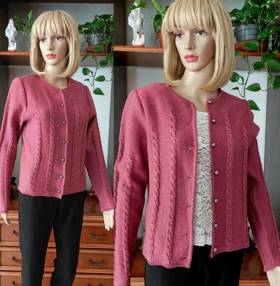 Vintage Austrian 100% Wool Traditional Knitted Cardigan With Shiny 