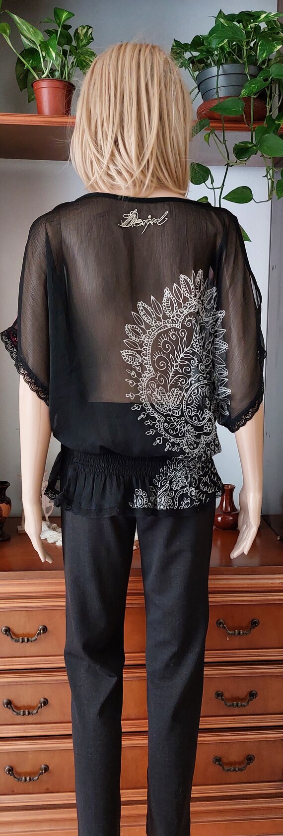 DESIGUAL vintage sheer floral blouse top/Batwing … - image 9