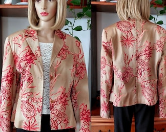 JONES vintage elegant evening floral print blazer jacket/Spring Autumn collar cotton blazer/Designer blazer for women/L-XL/Party Prom blazer