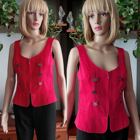 Vintage red Austrian bodice corset vest with zip … - image 3