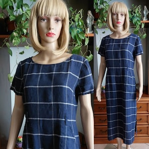 MARIELLA BURANI vintage linen dress for women made in Italy/Short-sleeved  linen and cotton summer dress/Minimalist Market dress/ L