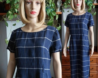 MARIELLA BURANI 80s vintage linen dress made in Italy/Short sleeves midi dress/Linen Summer dress for women/Minimalist Market dress/