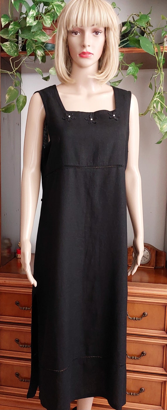 90s black linen blend dress/Vintage oversized bla… - image 5