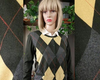 Cárdigan SEVENTY de cachemira y seda con estampado Argyle para mujer/Cárdigan clásico de diseñador italiano/M