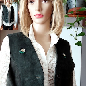 Vintage trachten suede jacket vest/Austrian leather Dirndl Trachten bodice corset vest with buttons/Tyrolean Oktoberfest vest with floral/M