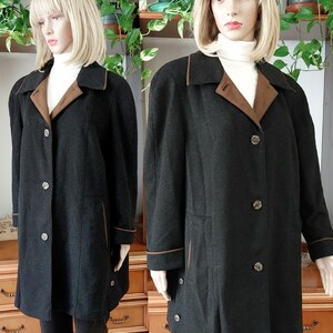 Vintage austrian loden coat in wool blend/Vintage black wool coat women/Oversized Bavarian boiled wool coat/Classic Tyrolean wool coat/ 2XL