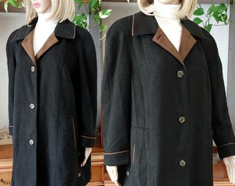 Vintage Austrian wool loden coat for women/Winter Bavarian Tyrolean coat/(2XL)