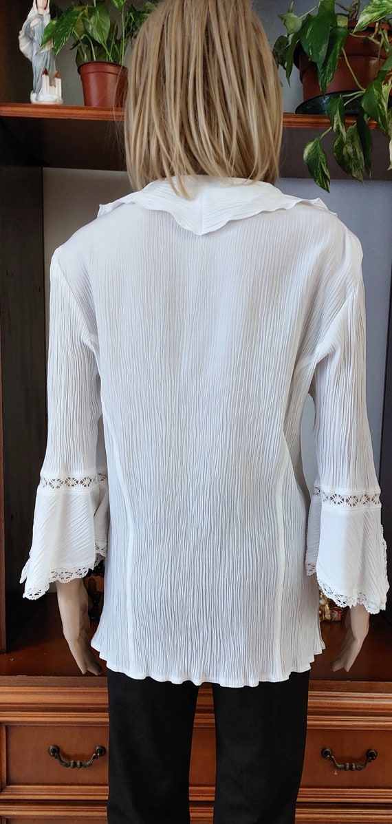 80's vintage white lace blouse with ruffled jabuo… - image 10