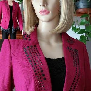 VERS LE Gauche vintage women&#39;s wool blend blazer with studded/Purple cropped blazer jacket/Spring Autumn blazer/Secretary Party blazer/M