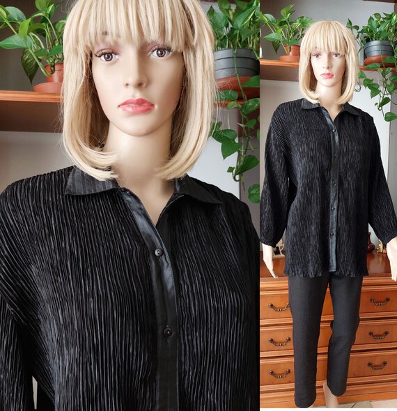 Pleated Collar Blouse - Black