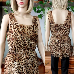ZUHAIR MURAD vintage  leopard print silk top for women/Rare Designer 100% camisole/Summer sheer silk  blouse/ Party Cocktail silk blouse/S-M