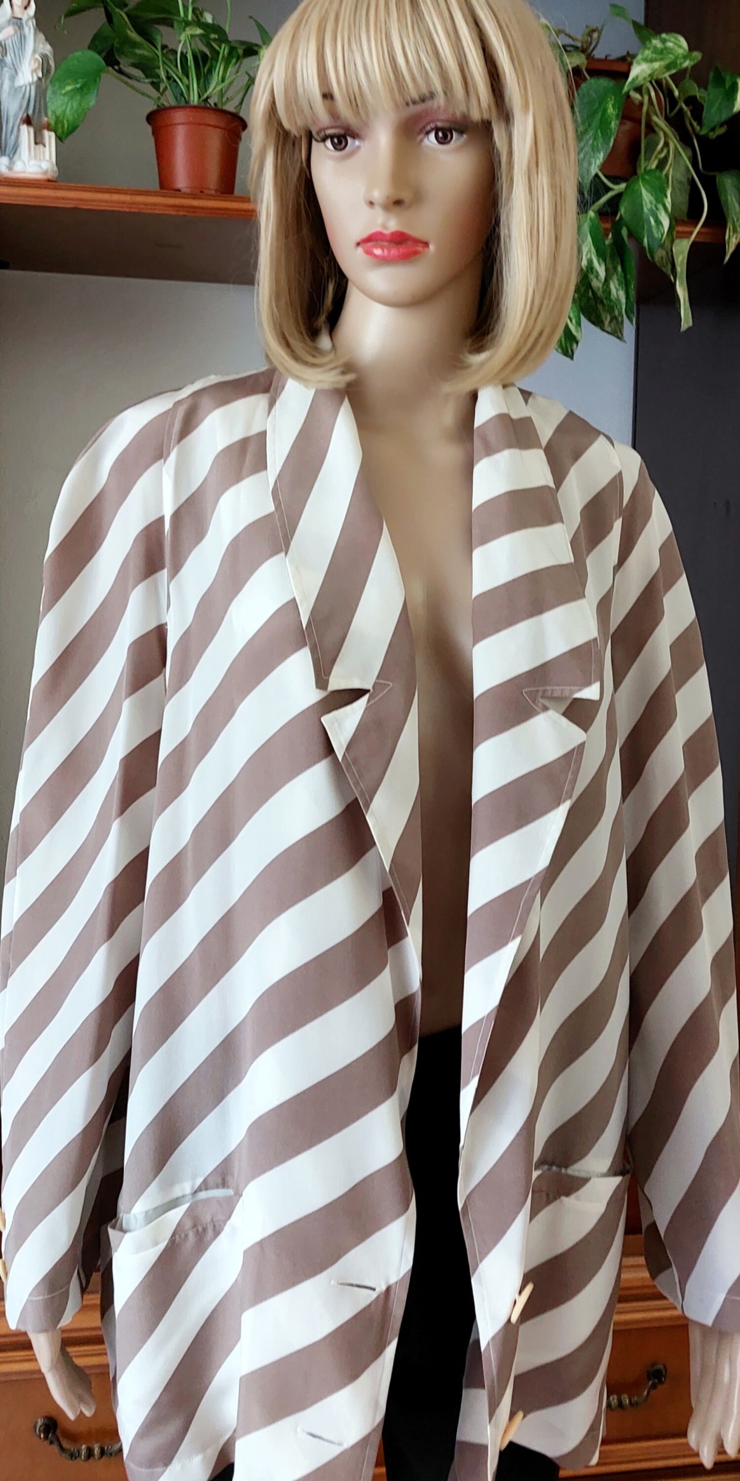 Vintage Striped Silk Blazer - Made in Italy - Oversized 2XL - Etsy