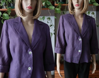 Blazer italiano vintage lino/Blazer cuello crop viola/Camisa cropped mujer 100% lino made in Italy/Blazer primavera verano/M-L/