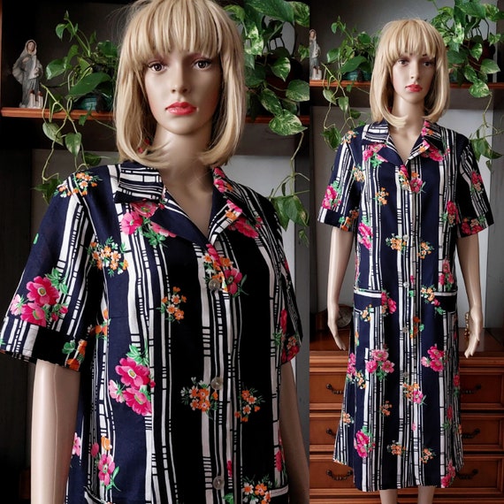 Vintage floral shirt dress/Comfortable cotton hou… - image 2