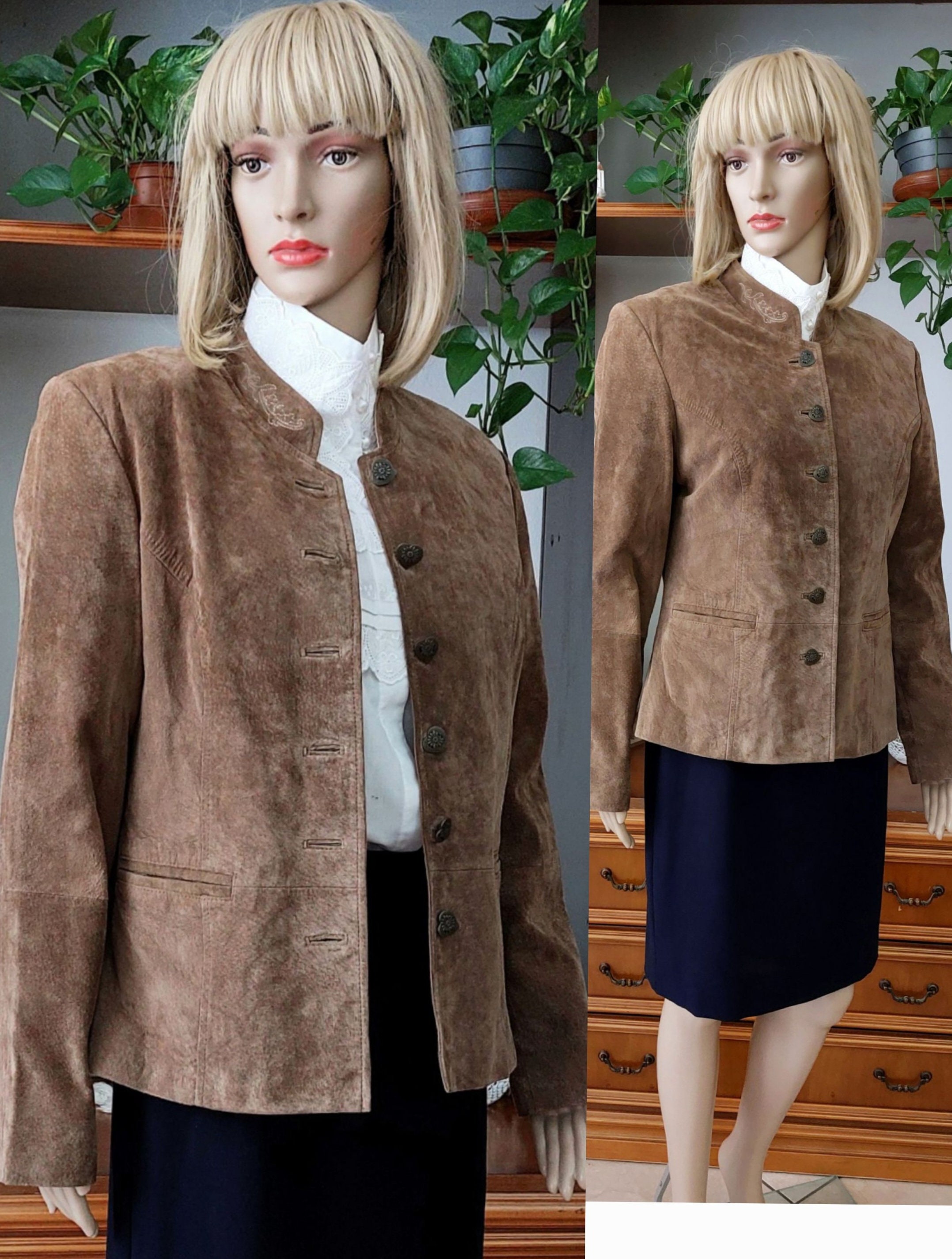 格安新品  Vintage Leather Jacket Blazer Trachten Austrian Suede ジャケット・アウター